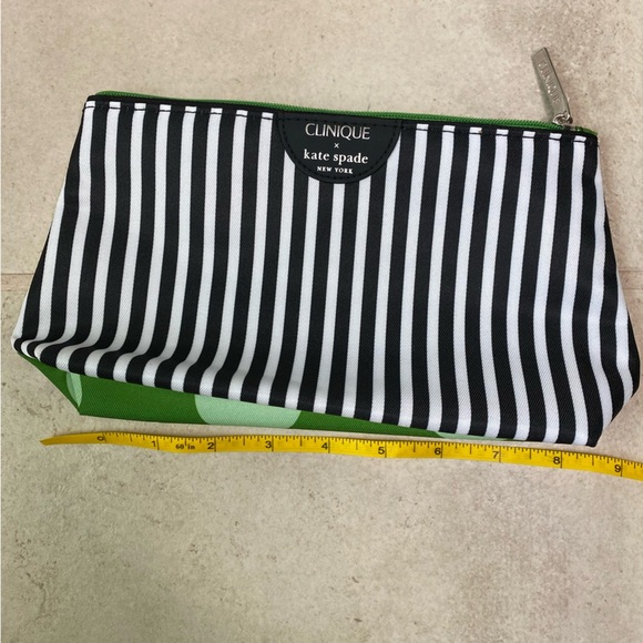 Clinique x Kate Spade Black White Stripe + Green Dots Makeup Bag - Picture 3 of 9